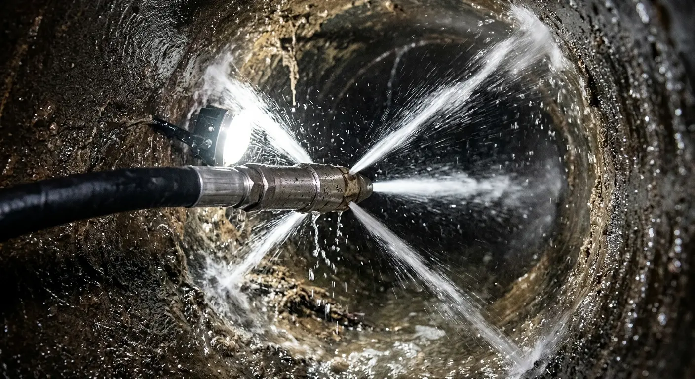 High-pressure hydro jetting nozzle cleaning sewer pipe for Storm Drain Cleaning in Memphis